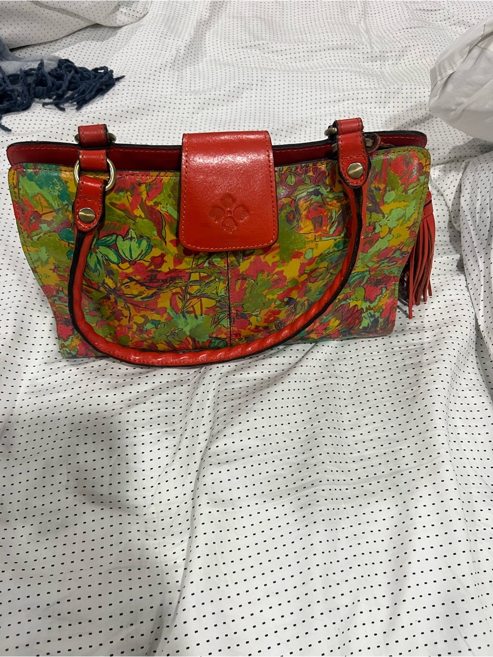 Patricia Nash Red Floral-Print Leather-Trim Shoulder Bag